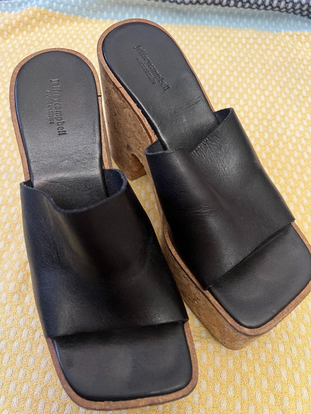 Jeffrey Campbell Black Leather Cork Platform Slide Sandals Size 38